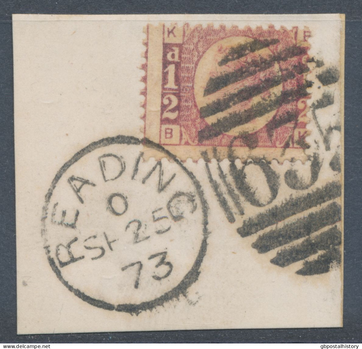 GB QV ½d Plate 5 (BK, Nice MISPERFORATED VARIETY) Superb Used On Piece With Duplex „READING / 635“, Berkshire (4VODD, Ti - Gebraucht