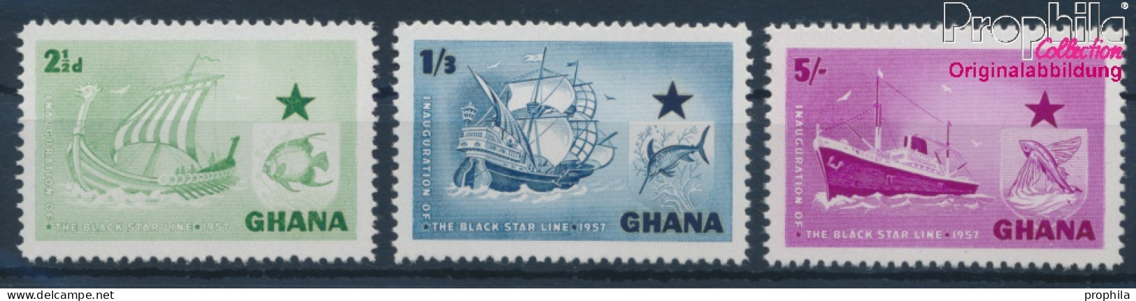 Ghana 17-19 (kompl.Ausg.) Postfrisch 1957 Schiffe (10351019 - Ghana (1957-...)
