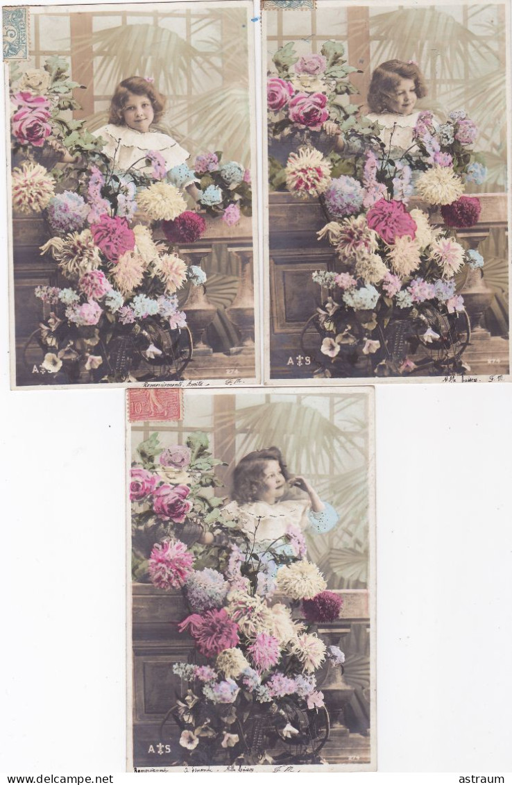 Serie Complete 5 Cpa - Enfant - Petite Fille - Fleur Dalhia - Edi A S 274 - Scènes & Paysages