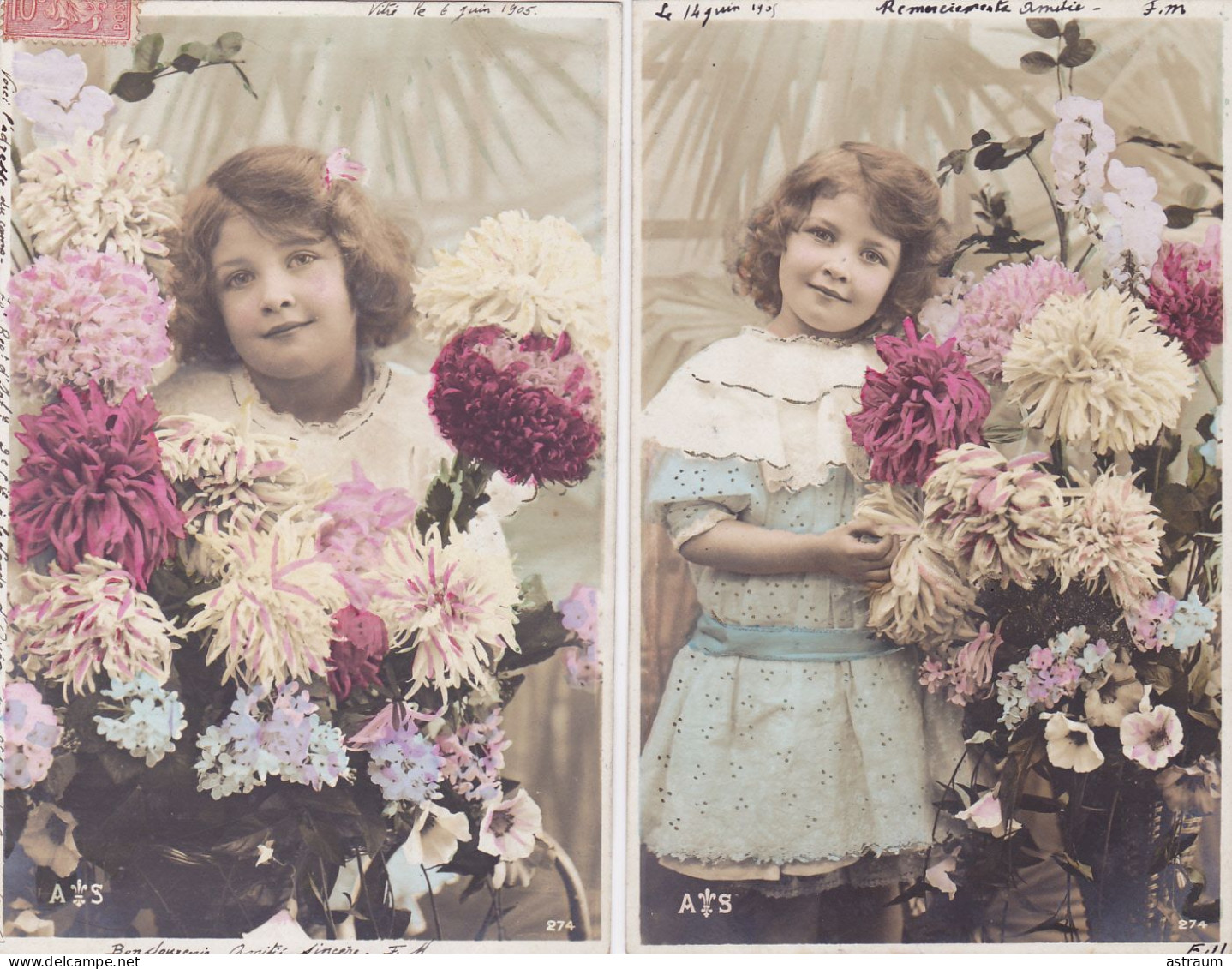 Serie Complete 5 Cpa - Enfant - Petite Fille - Fleur Dalhia - Edi A S 274 - Scene & Paesaggi