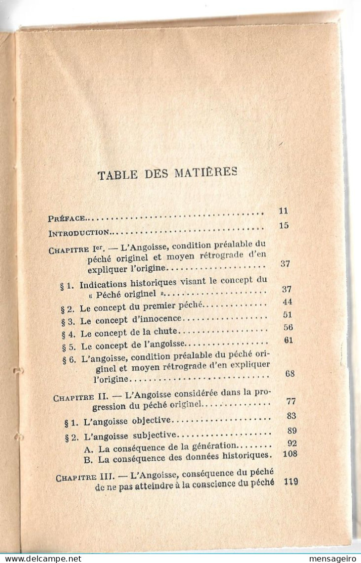 (LIV) - LE CONCEPT DE L 'ANGOISSE - SOEREN KIERKEGAARD - 1935 EDITION ORIGINALE DE LA TRADUCTION FRANCAISE - Psicologia/Filosofia