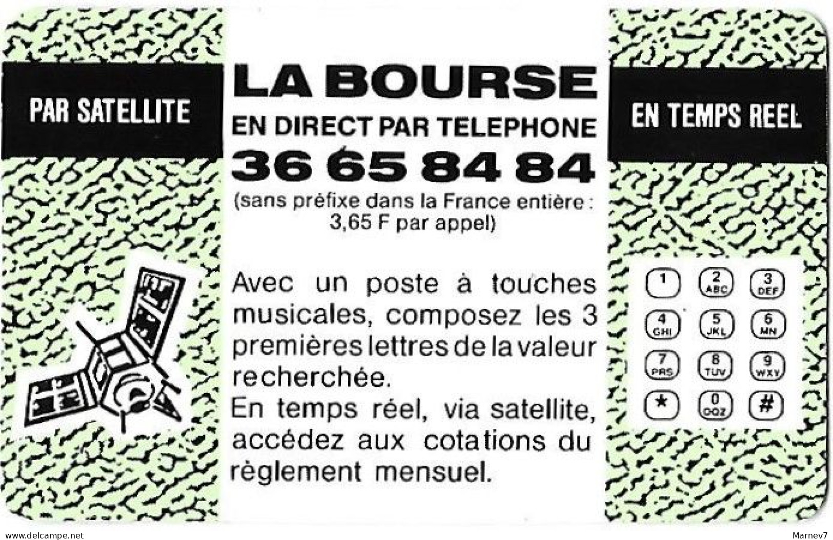 Télécarte - 3615 BO - Bourse  - Pass Boursier - Cours En Direct - Gestion De Portefeuilles - L'or - - Autres & Non Classés