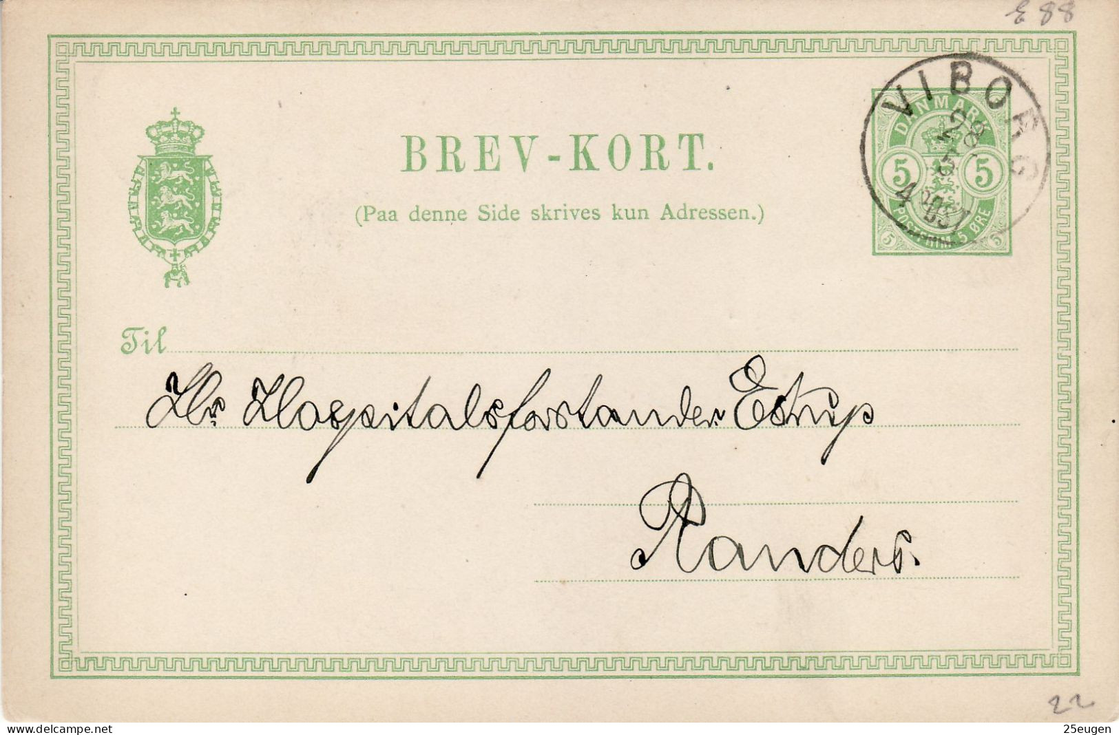 DENMARK 1889 POSTCARD MiNr P 28 I SENT FROM VIBORG TO RANDERS - Enteros Postales