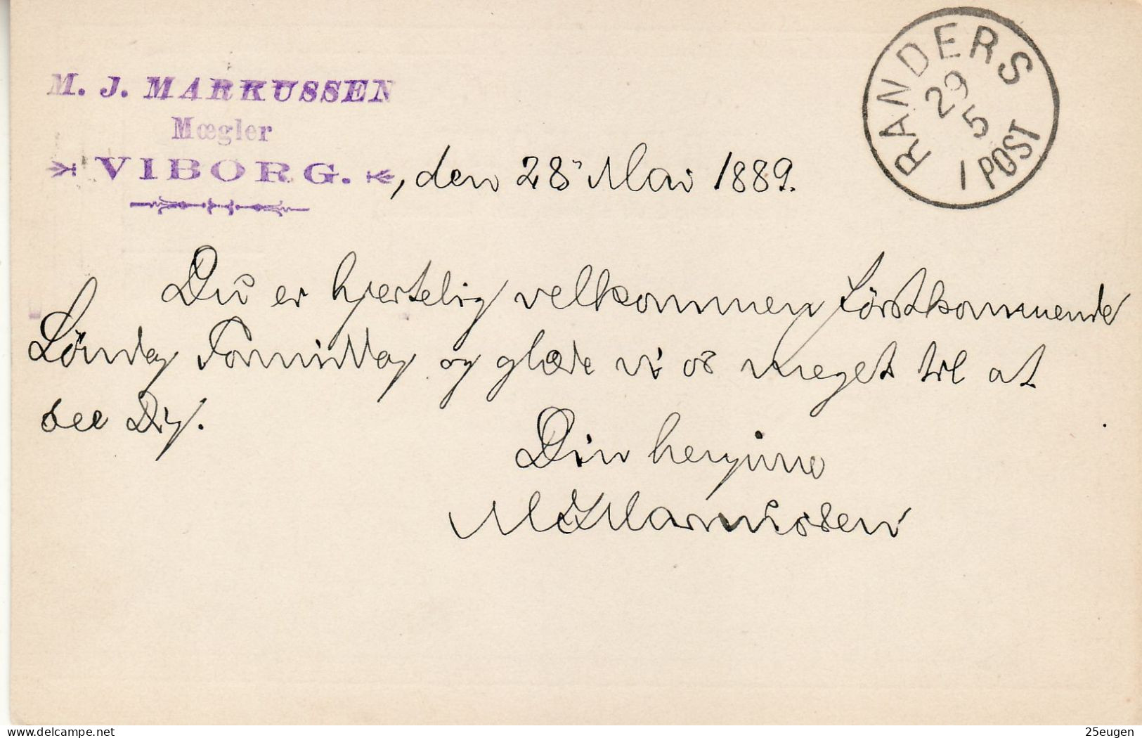 DENMARK 1889 POSTCARD MiNr P 28 I SENT FROM VIBORG TO RANDERS - Ganzsachen