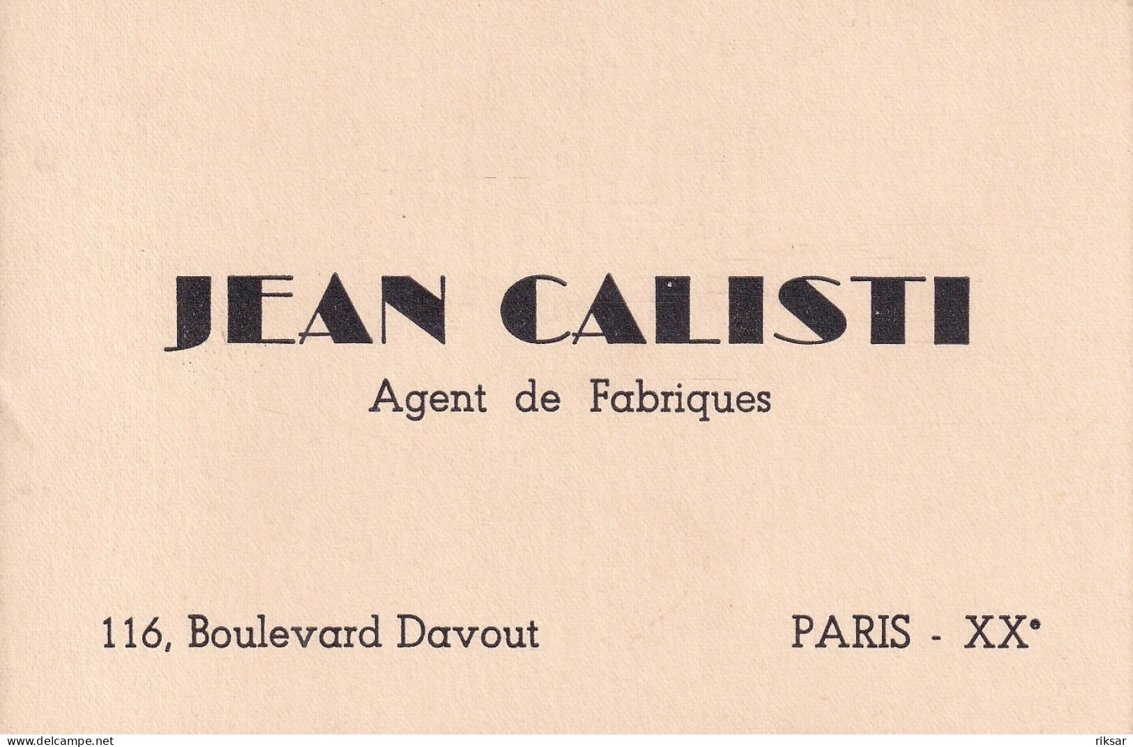 PARIS(20 Em ARRONDISSEMENT) AGENT DE FABRIQUES CALISTI(CARTE DE VISITE) - Arrondissement: 20