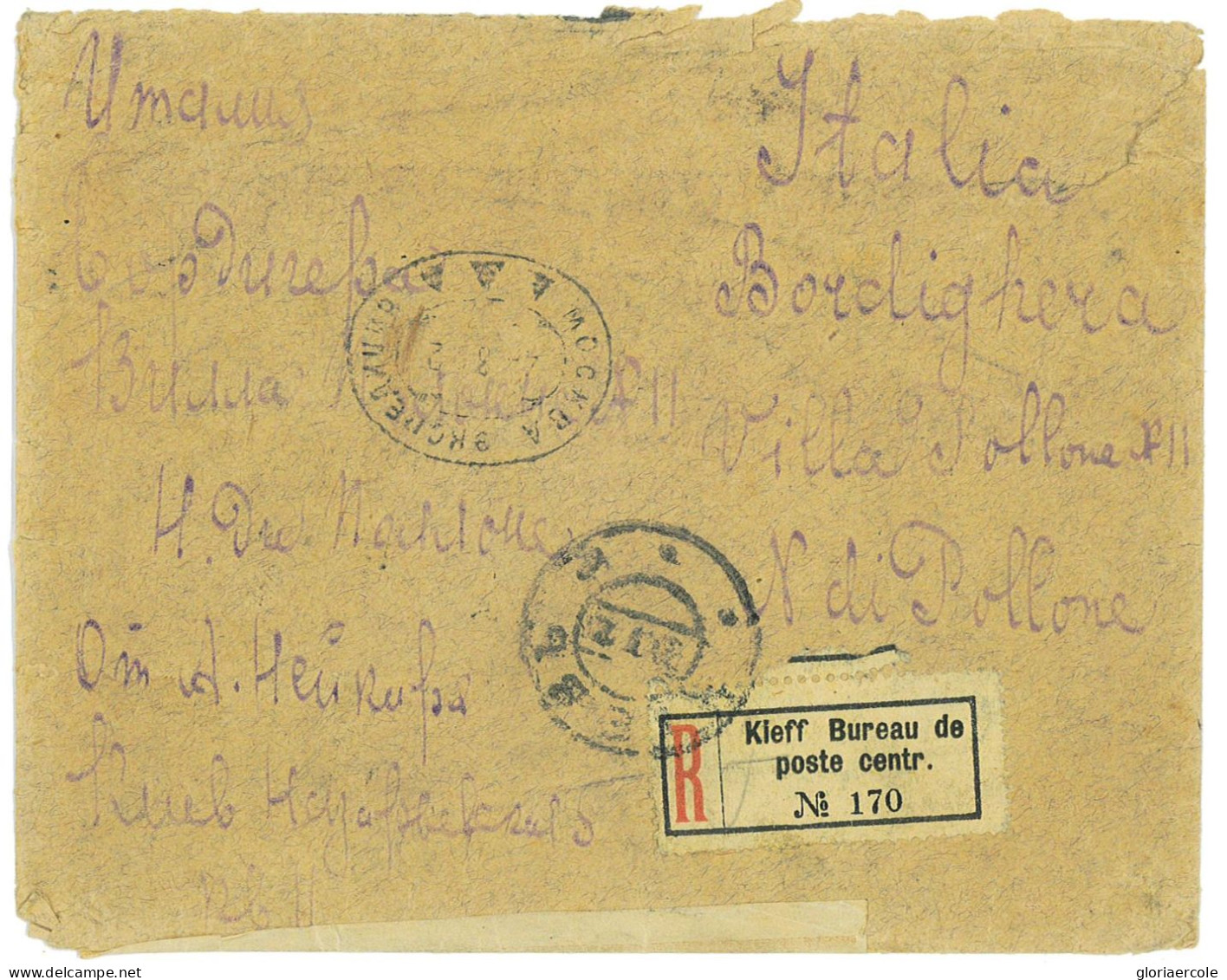 P2918 - RUSSIA/UKRAINA VERY NICE MIXED FRANKING COVER FROM KIEV (REGISTERED) TO ITALY 1922 - Brieven En Documenten