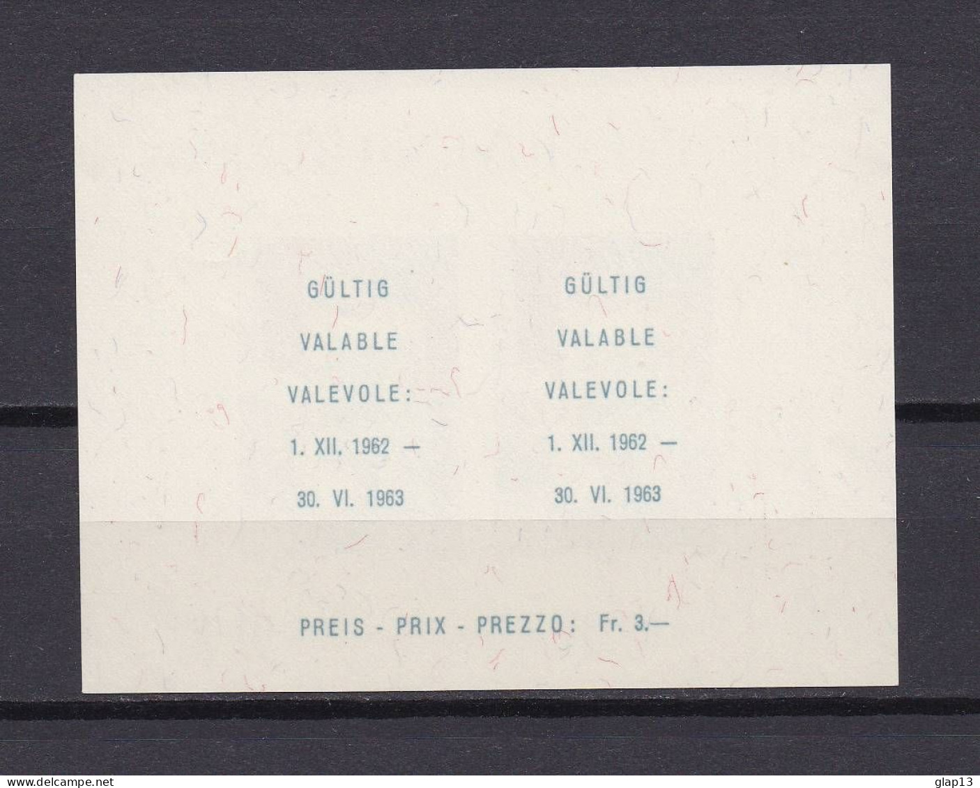 SUISSE 1962 BLOC N°18 NEUF** POUR LA JEUNESSE - Blocks & Sheetlets & Panes