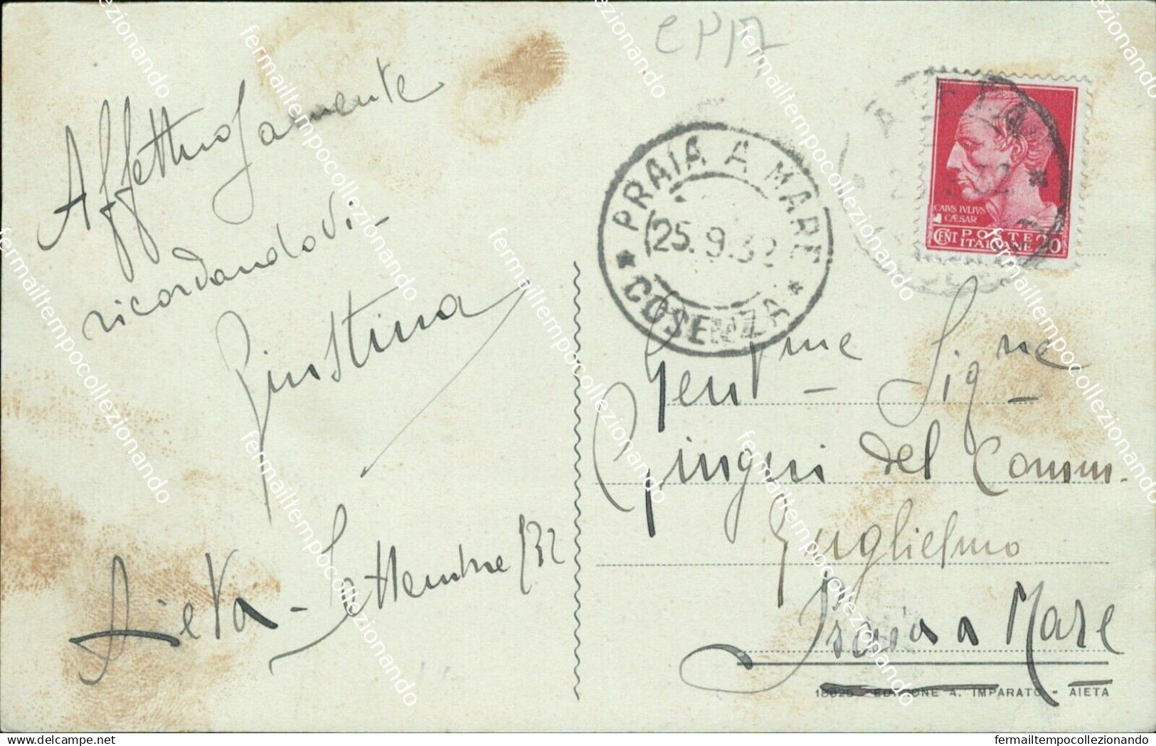 Cp17 Cartolina Aieta Panorama Provincia Di Cosenza Calabria 1932 - Cosenza