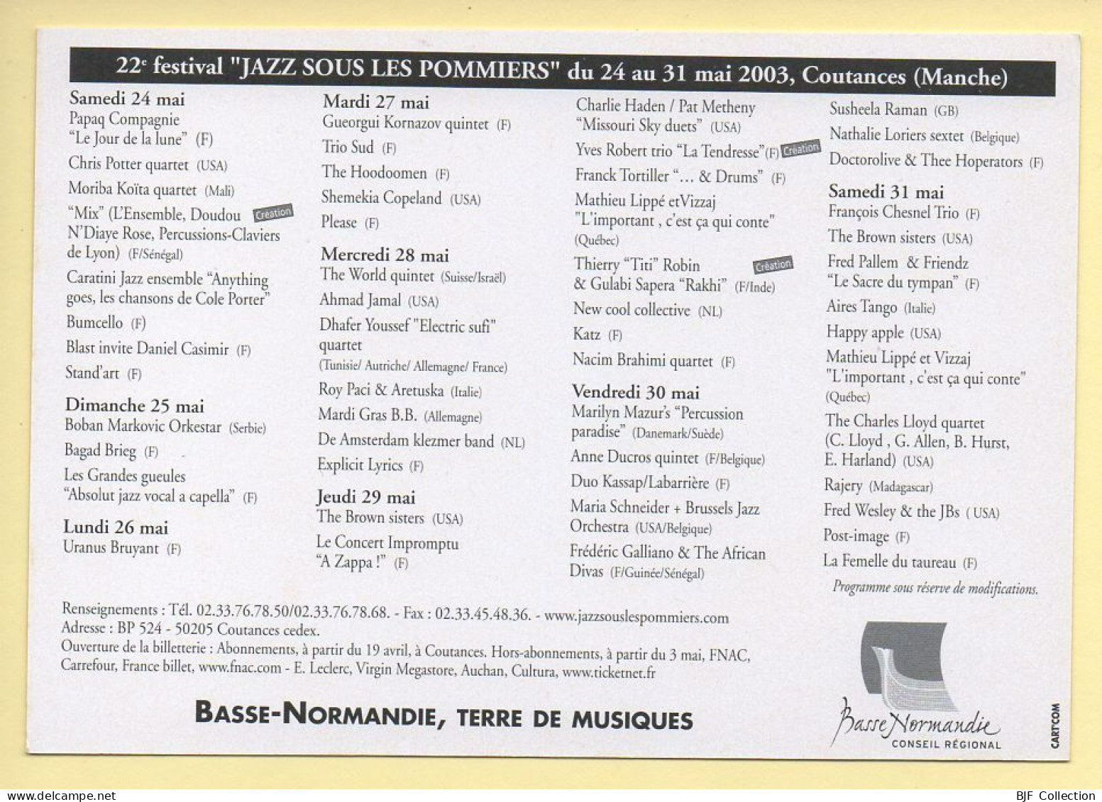 JAZZ SOUS LES POMMIERS / 22ème Festival / Coutances / 2003 / Musique Et Musiciens - Music And Musicians