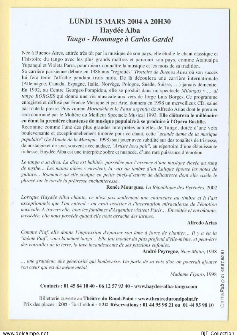 Haydée ALBA Concert Unique / Théâtre Du Rond-Point / 2004 / Musique Et Musiciens - Music And Musicians