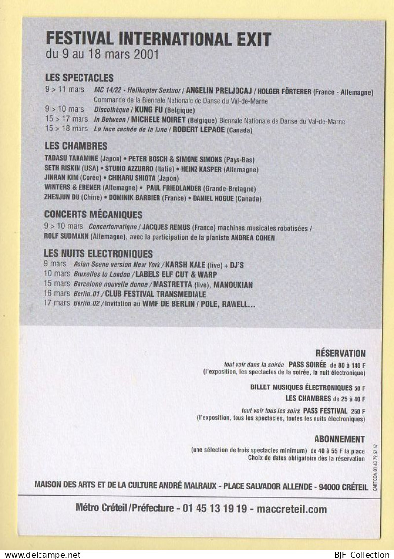 Festival EXIT International / 2001 – CRETEIL / Musique Et Musiciens - Music And Musicians