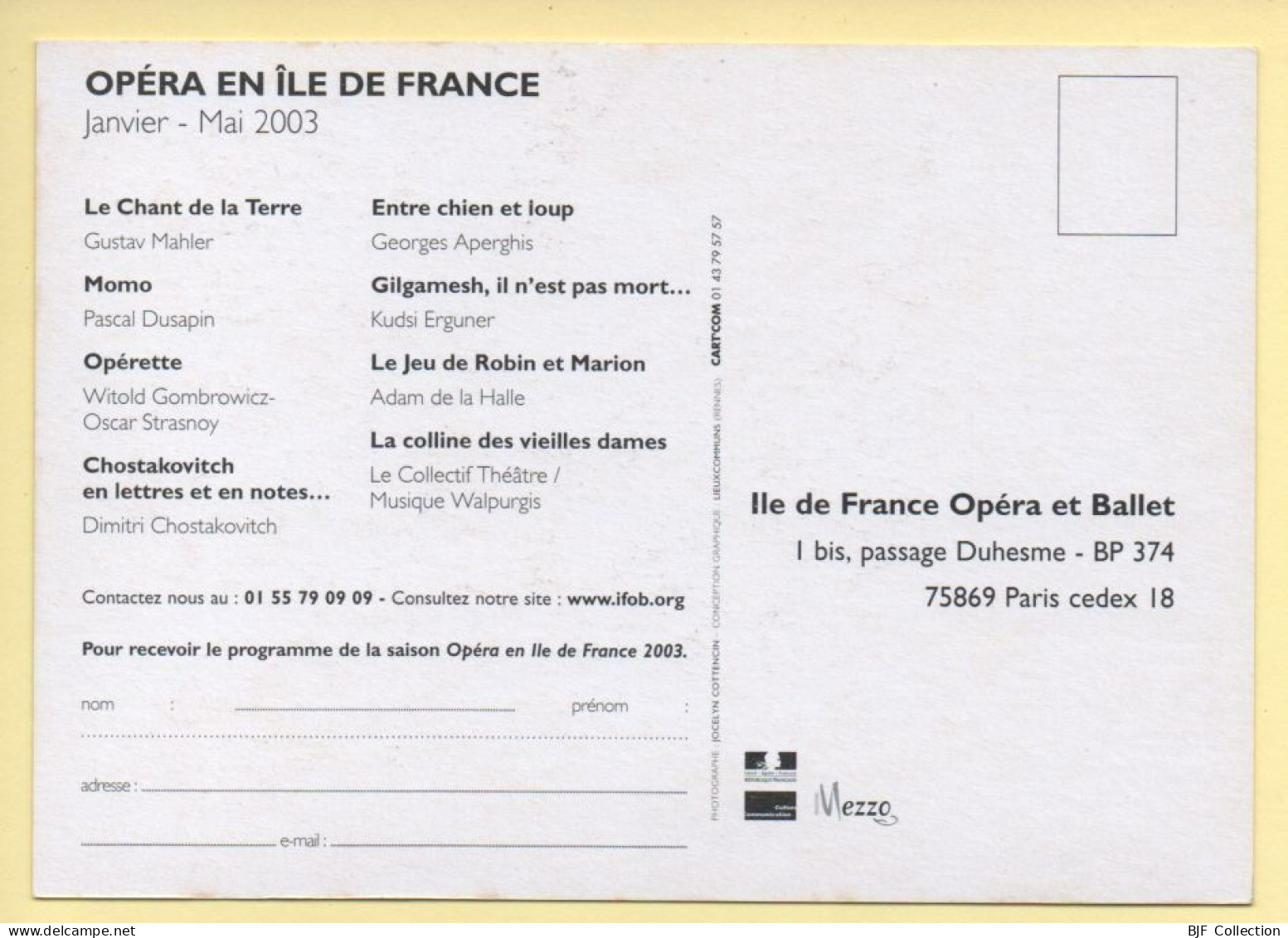 OPERA EN ILE DE FRANCE / Janvier-Mai 2003 / Opéra - Opéra