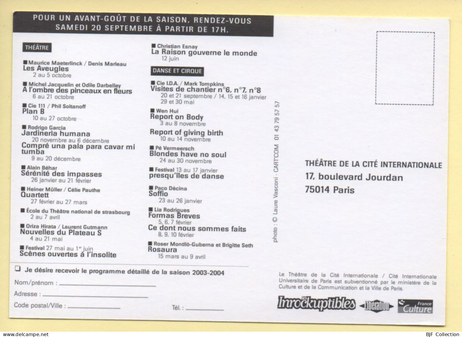 Théâtre De La Cité Internationale / Saison 2003-2004 / Théâtre - Teatro