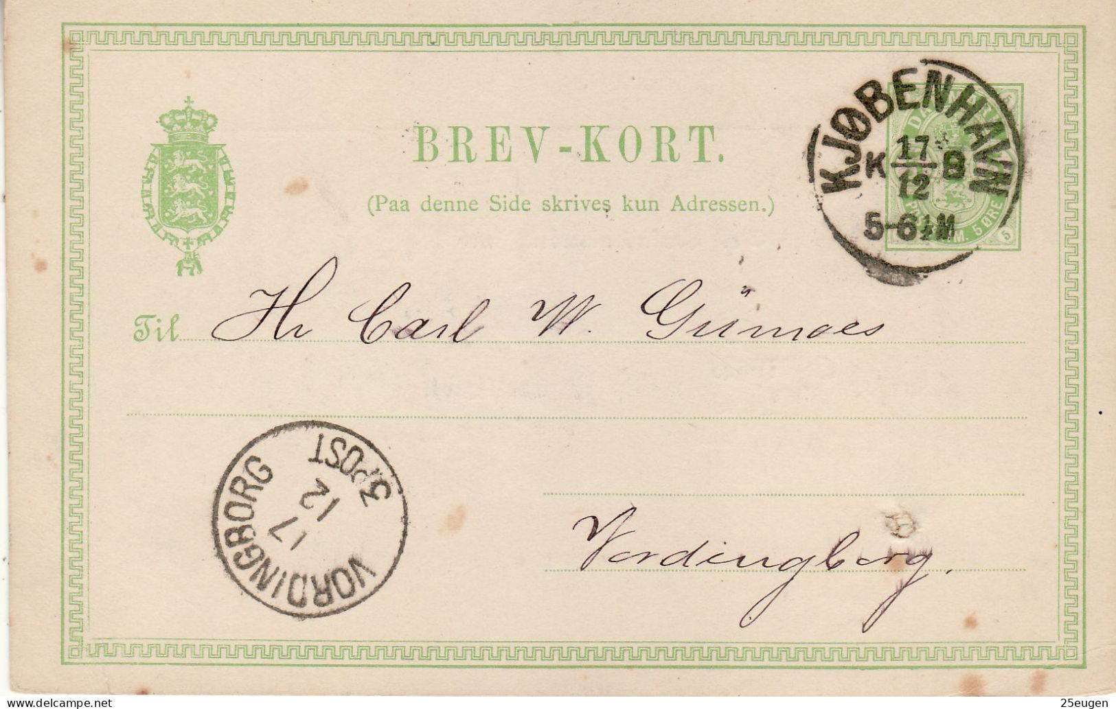 DENMARK 1889 POSTCARD MiNr P 28 II B SENT FROM KOBENHAVN TO VORDINGBORG - Enteros Postales