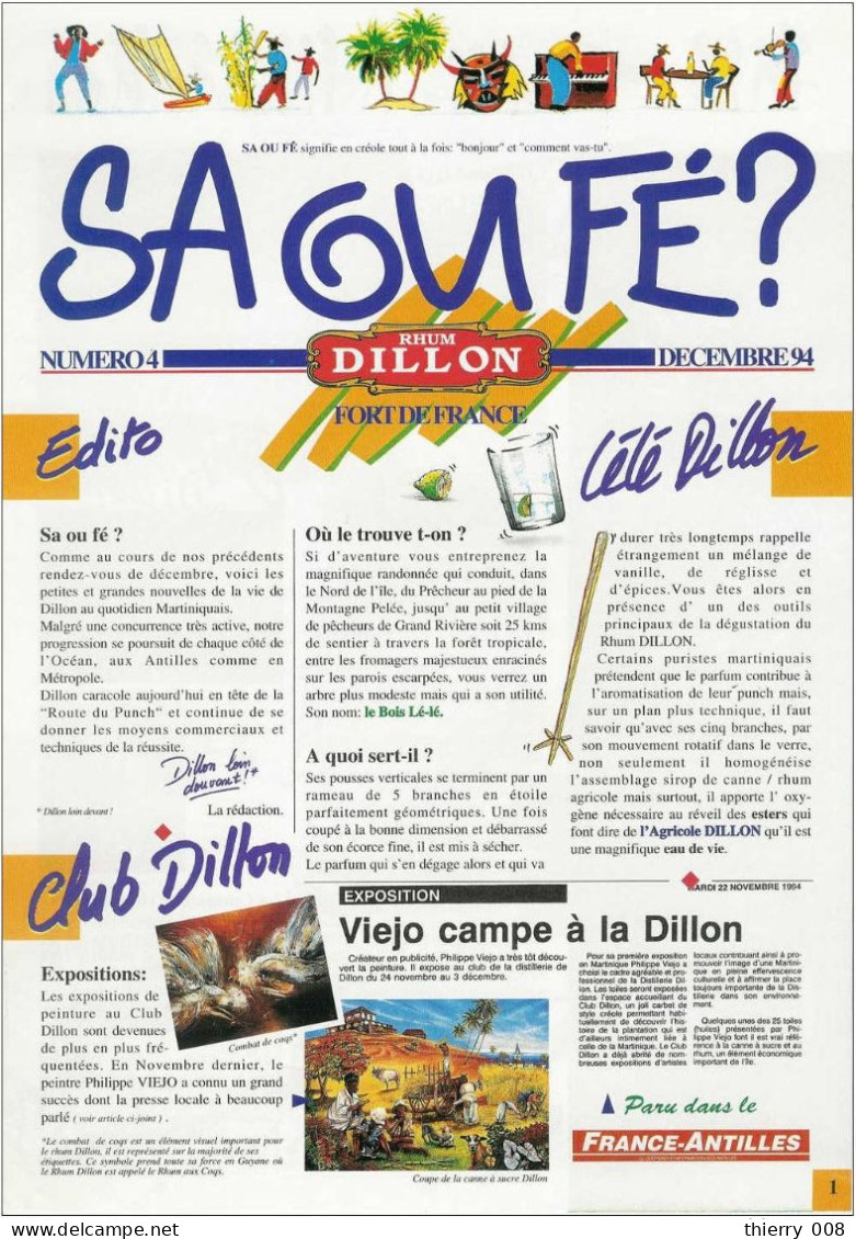 Publicité Journal  RHUM DILLON   SAOUFE Numéro 4 Décembre 94 - Sonstige & Ohne Zuordnung