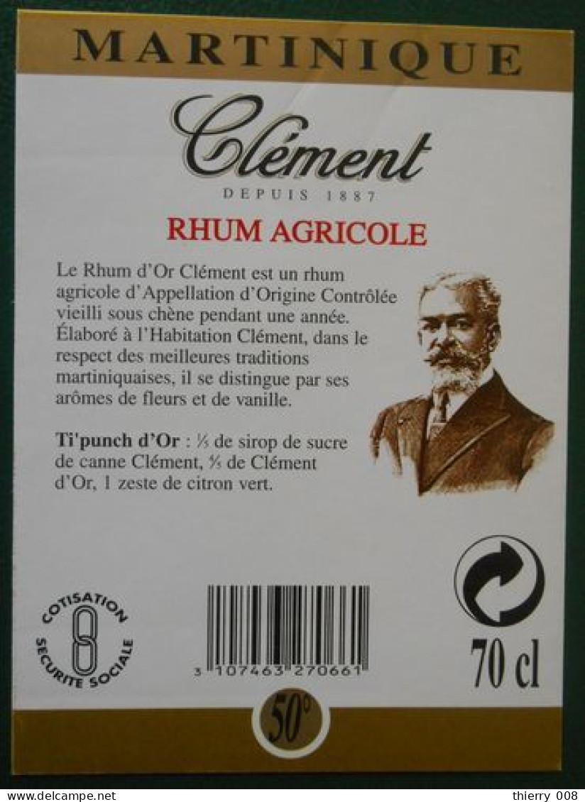 Contre Etiquette  HOMERE CLEMENT Rhum Blanc  CLEMENT  Martinique - Rhum