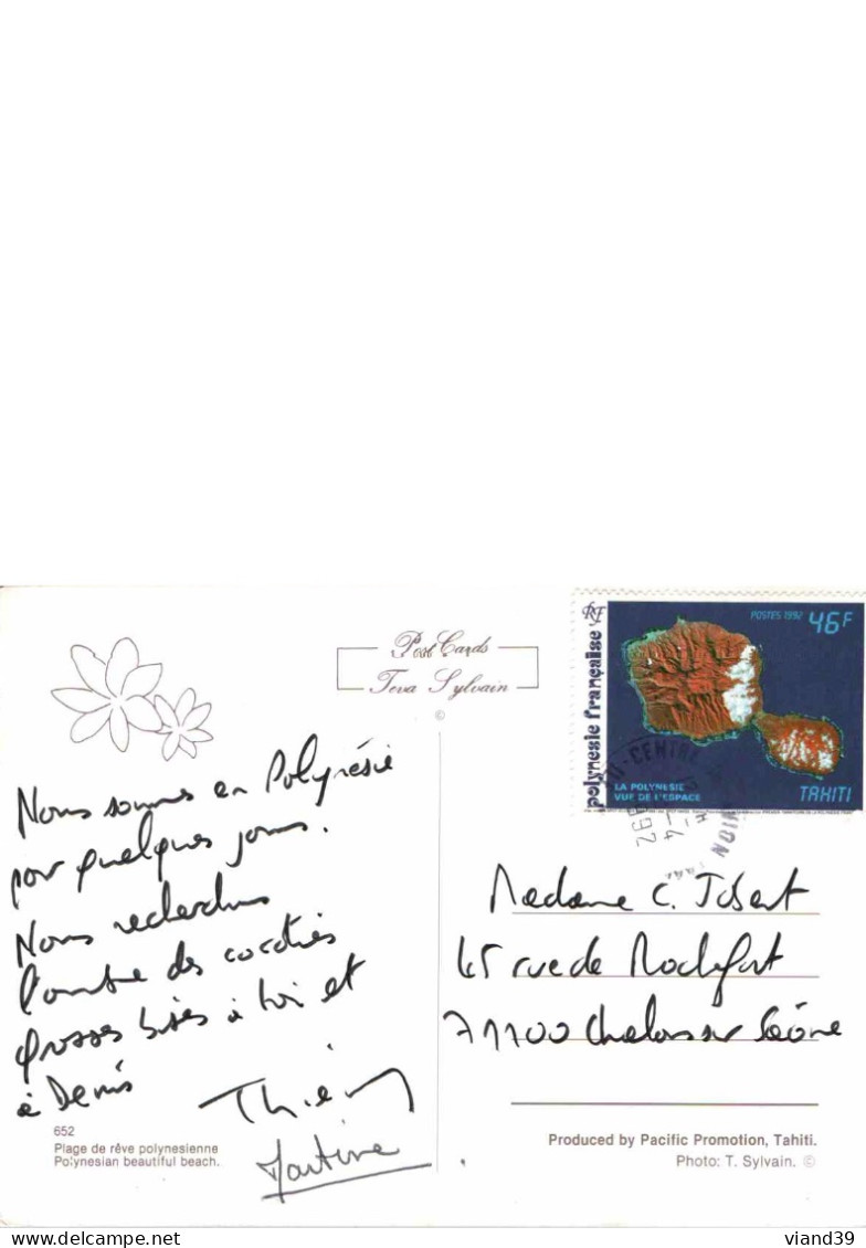 POLYNESIE FRANCAISE  -  Plage De Rêve Polynésienne.   -   Cachet Postal. 1992 - Polynésie Française