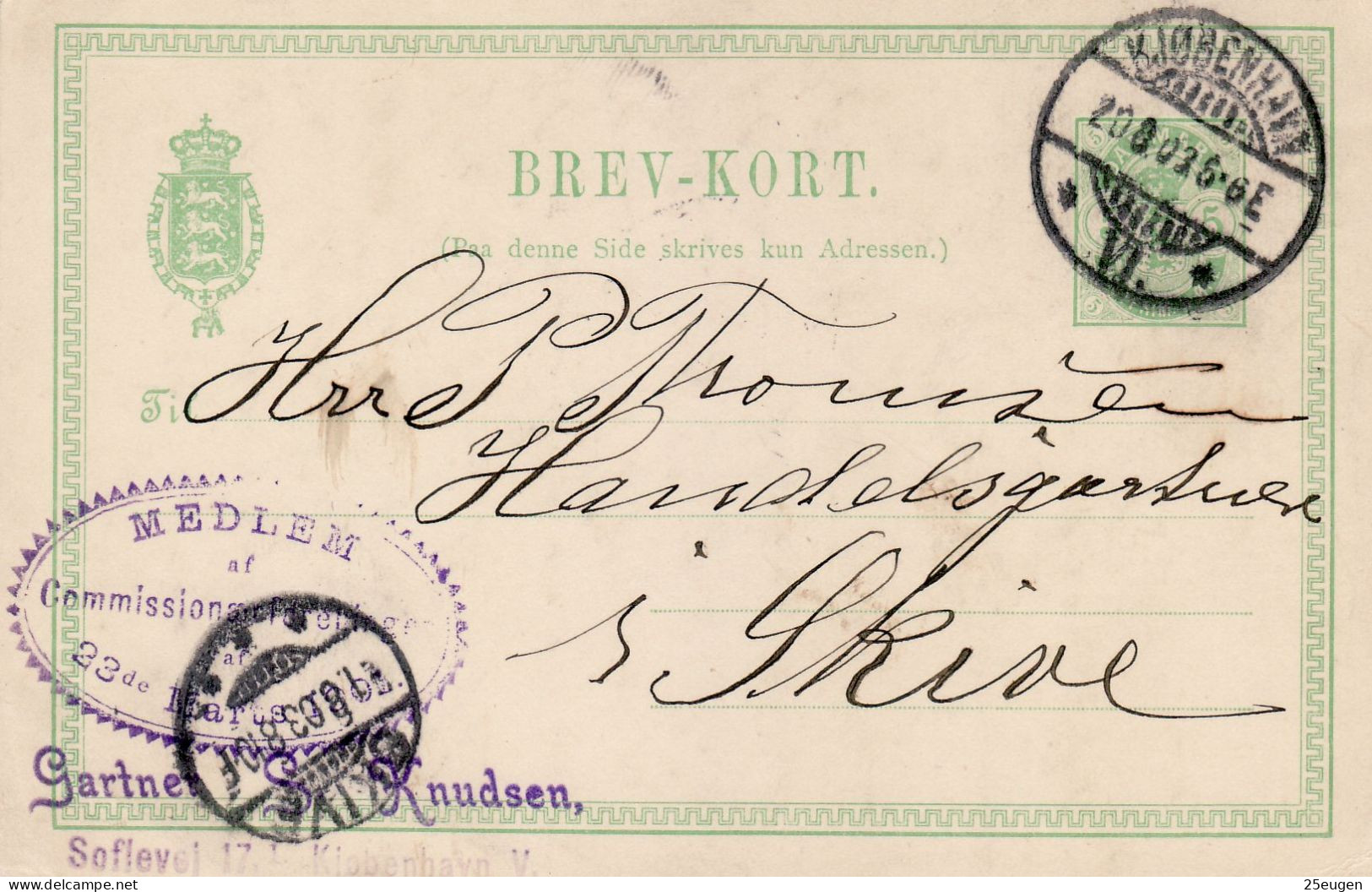 DENMARK 1903 POSTCARD MiNr P 28 I SENT FROM KOBENHAVN TO SKIVE - Interi Postali