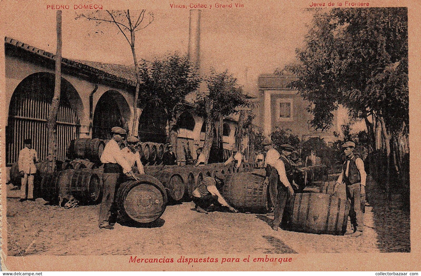 Animated Workers W/ Tun Barrel Ca1900 Advertising Postcard Sherry Wine Cognac  Jerez De La Frontera Spain Pedro Domecq - Pubblicitari