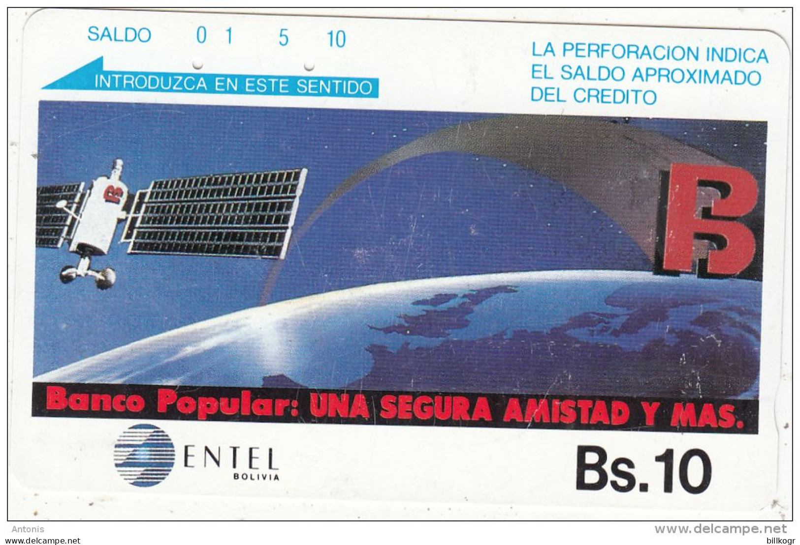 BOLIVIA(Tamura) - Satellite, Banco Popular, Used - Bolivien