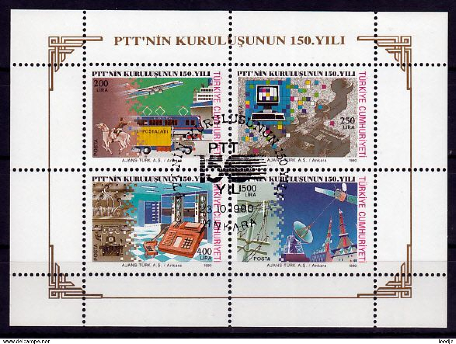 Turkije Blok Mi 29 150 Jaar Turkse Post Gestempeld - Used Stamps