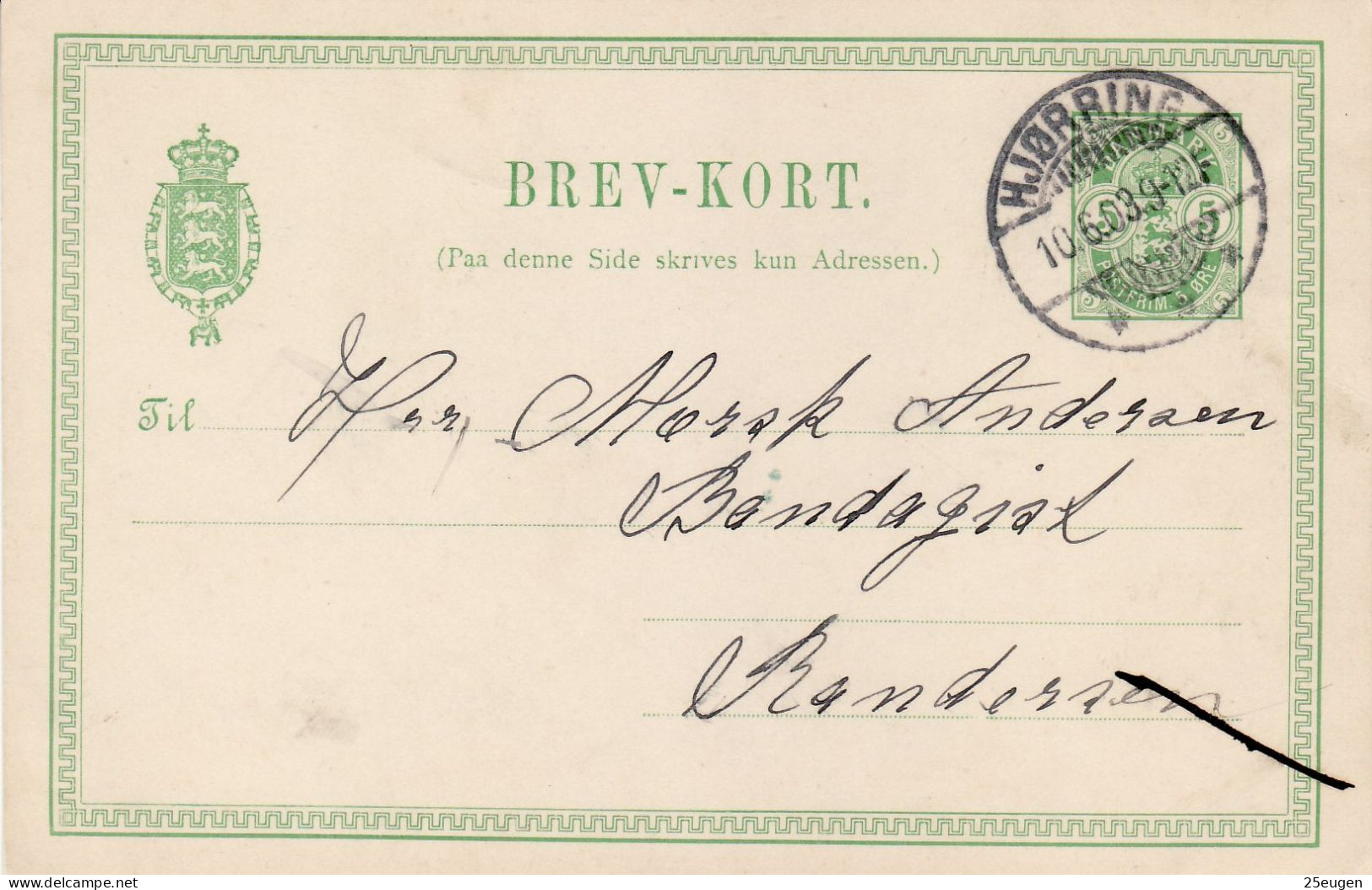 DENMARK 1903 POSTCARD MiNr P 28 I SENT FROM HJOBRING TO RANDERS - Enteros Postales