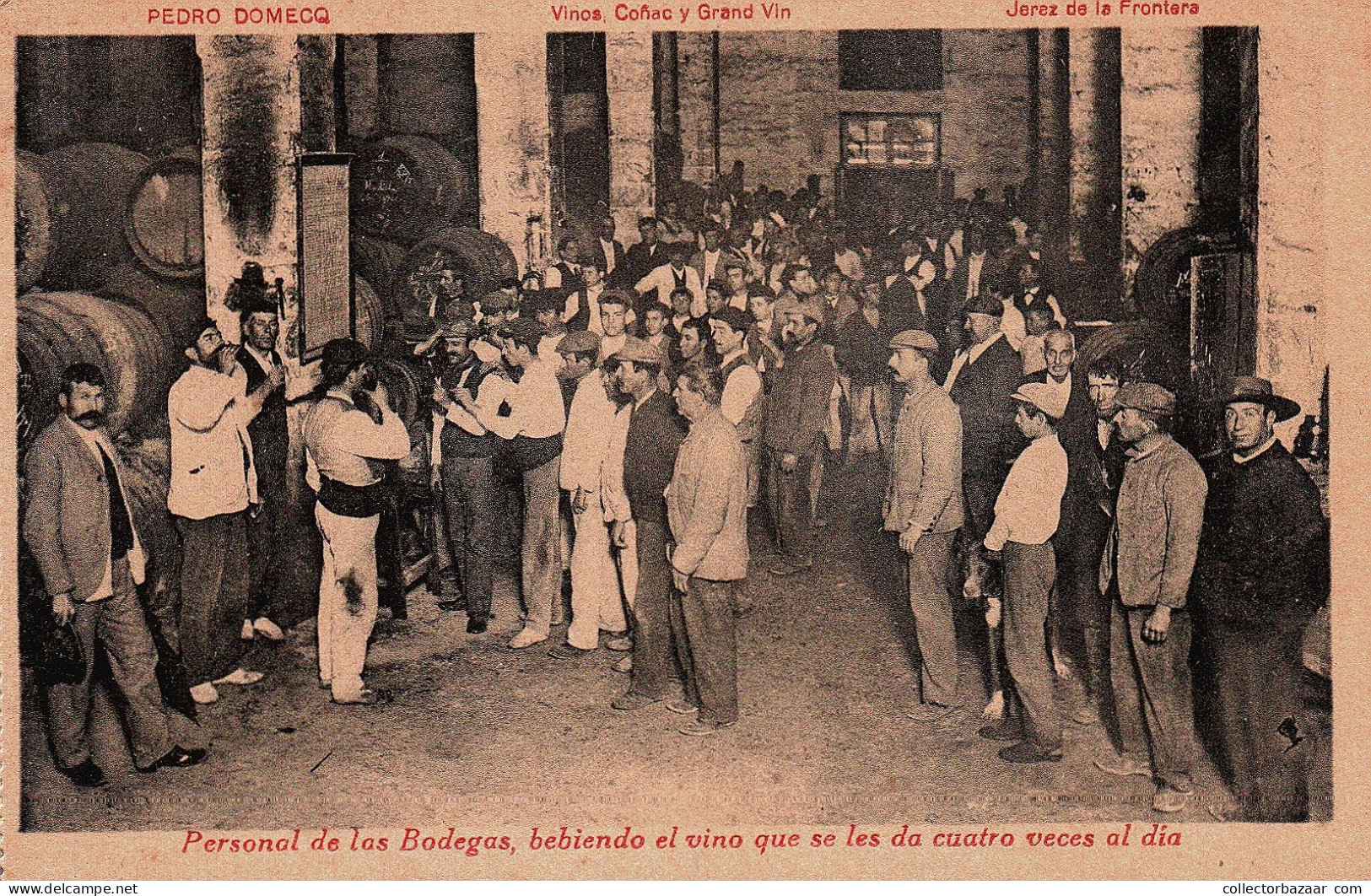 Workers Having Drink Ca1900 Advertising Postcard Sherry Wine Cognac  Jerez De La Frontera Spain Pedro Domecq - Advertising