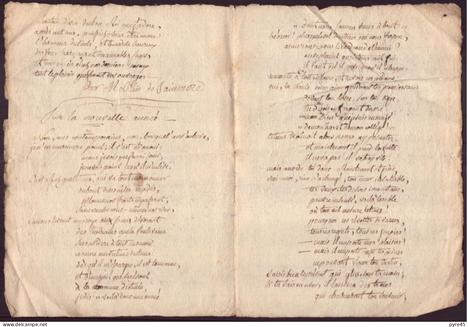 Poeme Manuscrit Envoye Par Lemiere, Membre De L'academie Française à Voltaire 1769, - Manuscrits