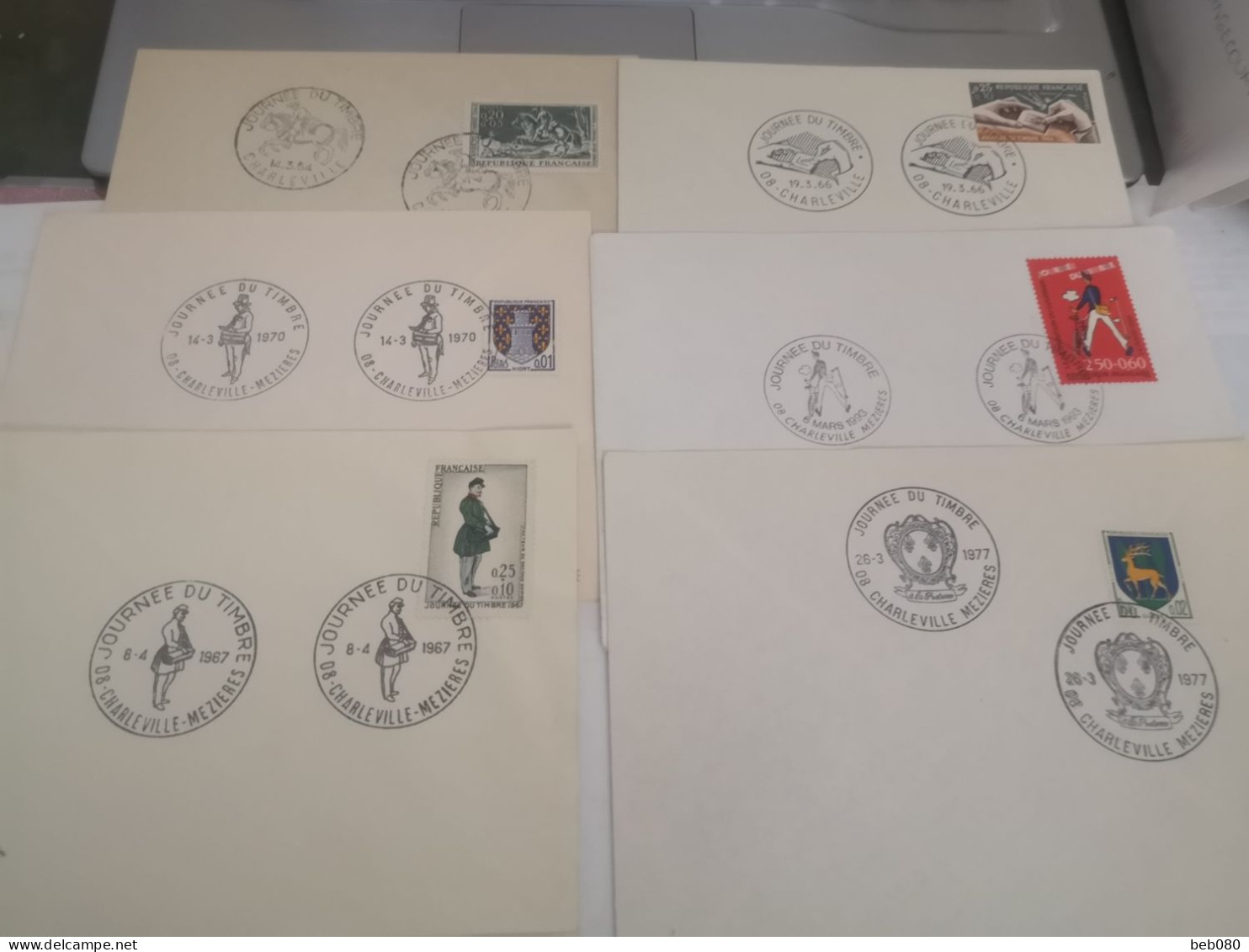Lot D' Enveloppes Et Cartes " Journée Du Timbre " 1954, 1966, 1967, 1970, 1977,1988, 1993,1994, Ardennes - Gedenkstempels
