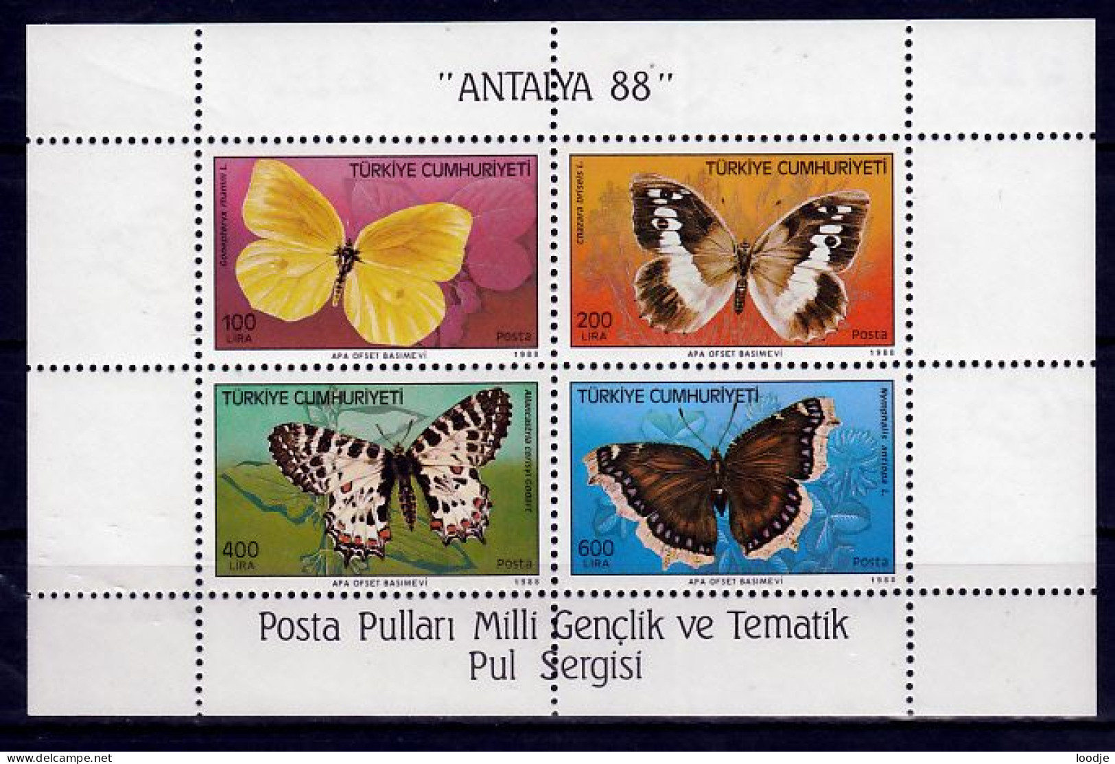 Turkije Blok Mi 26 Vlinders Postfris - Unused Stamps