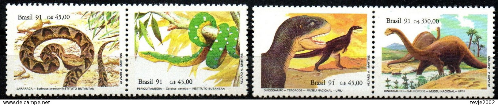 Brasilien 1991 - Mi.Nr. 2415 - 2418 - Postfrisch MNH - Tiere Animals Schlangen Snakes Dinosaurier Dinosaurs - Neufs