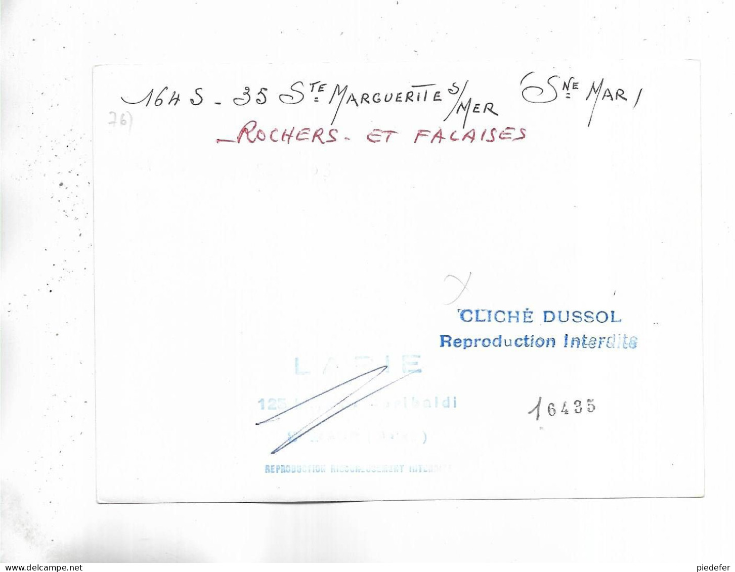 76 - RARE Photo De Ste-MARGUERITE-sur-MER -  ( S.-M. ) " Rochers Et Falaises "  Cliché Dussol Pour L' édition Par  Lapie - Other & Unclassified