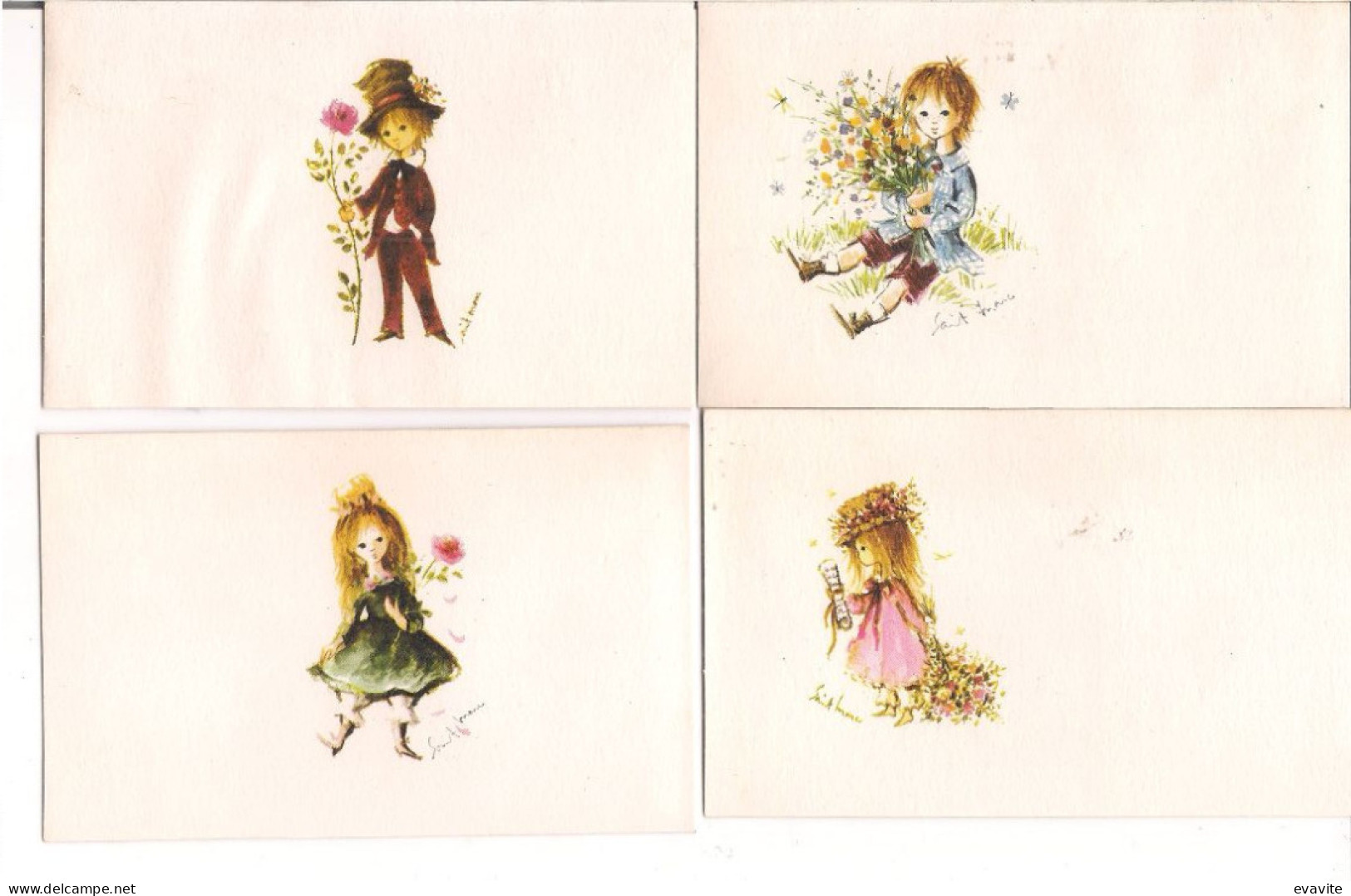 Lot De 5 Petites Cartes Mignonette Double - Illustration Francis Saint-Marc  Enfants - Autres & Non Classés