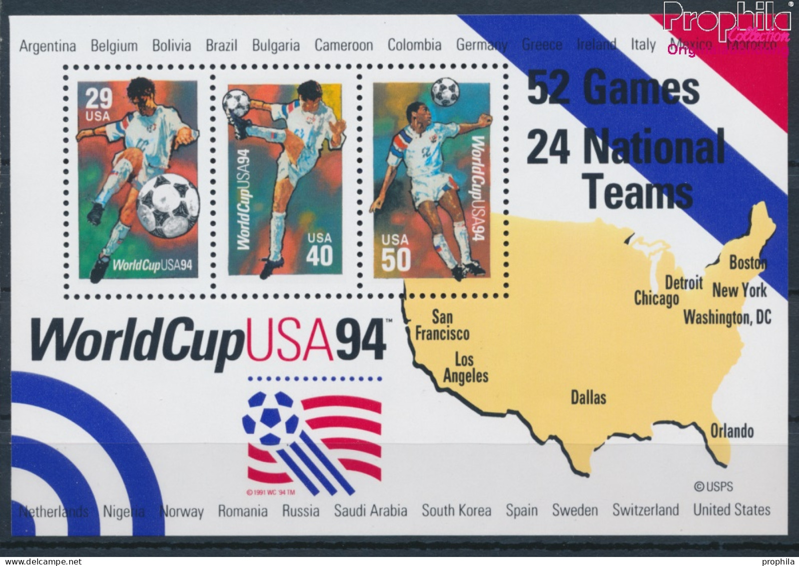 USA Block33 (kompl.Ausg.) Postfrisch 1994 Fussball WM (10348648 - Unused Stamps