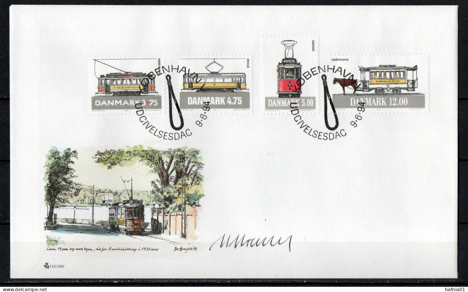 Martin Mörck. Denmark1994. Trams. Michel 1080 - 1083 FDC. Signed. - FDC