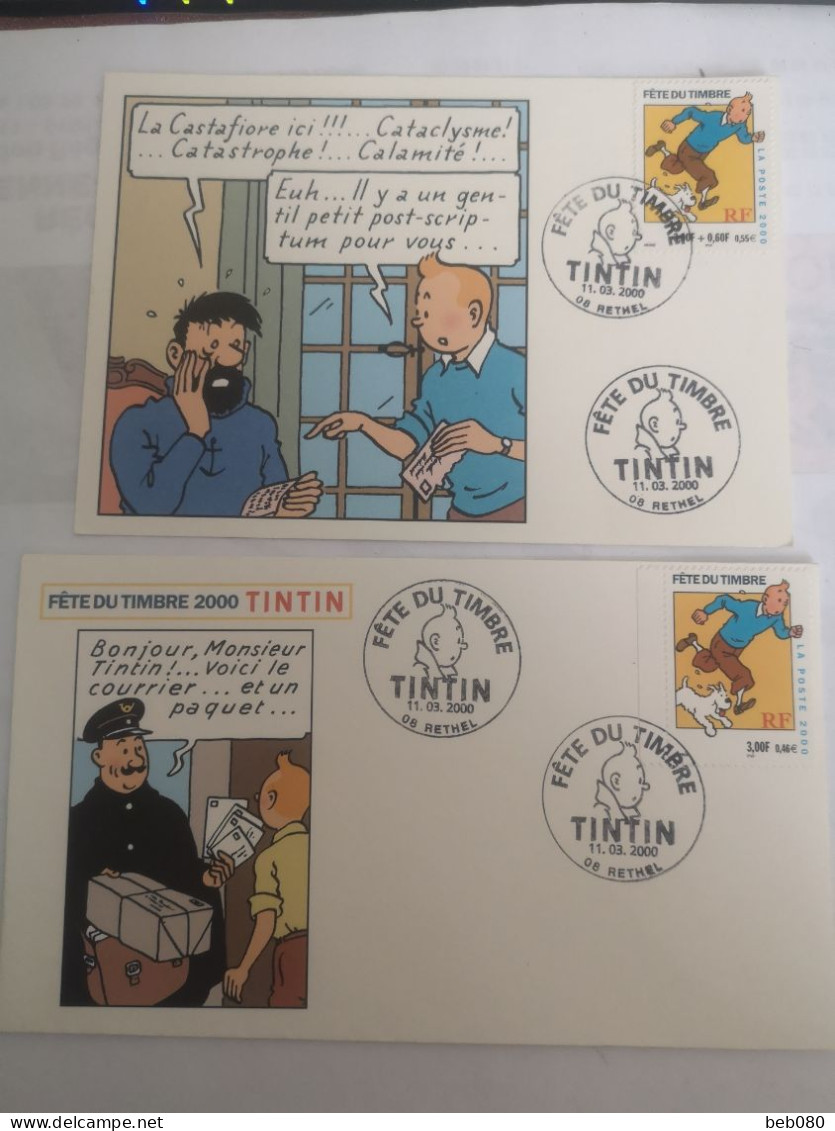 Enveloppes Et Cartes TinTin " Fête Du Timbre" 2000 Ardennes - Gedenkstempels
