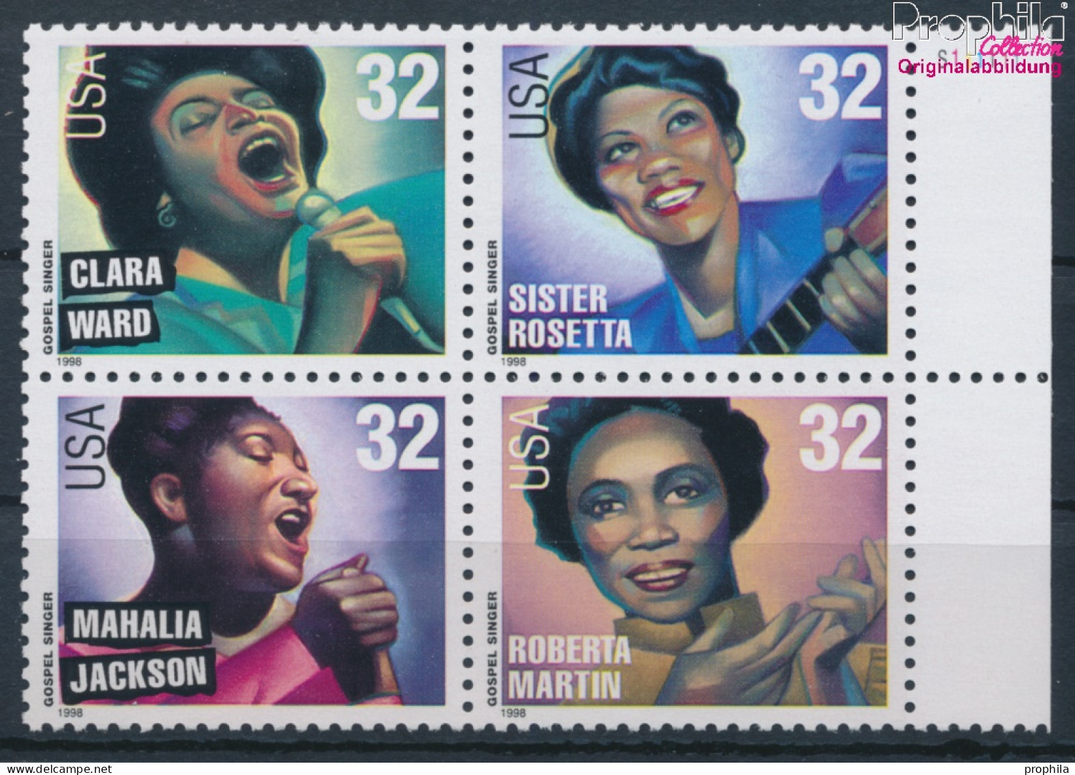 USA 2984-2987 Viererblock (kompl.Ausg.) Postfrisch 1998 Musikgeschichte - Gospelsänger (10348656 - Unused Stamps