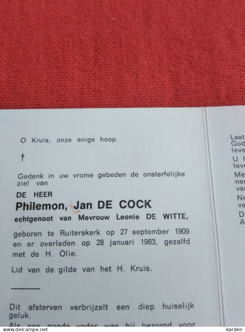 Doodsprentje Philemon Jan De Cock / Ruiterskerk 27/9/1909 - 28/1/1983 ( Leonie De Witte ) - Religion &  Esoterik