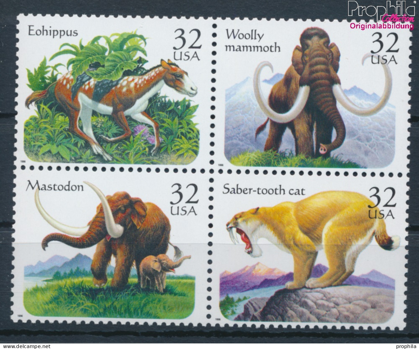 USA 2735-2738 Viererblock (kompl.Ausg.) Postfrisch 1996 Prähistorische Tiere (10348661 - Unused Stamps