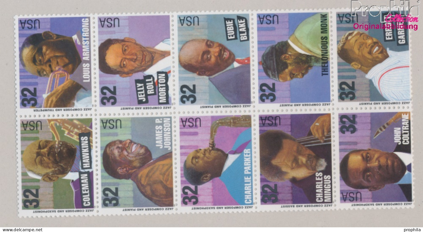 USA 2627-2636 Zehnerblock (kompl.Ausg.) Postfrisch 1995 Musikgeschichte - Jazzmusiker (10368286 - Unused Stamps