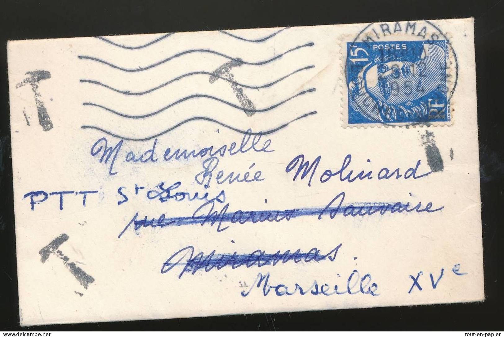France  - Petite Enveloppe Surchargée T - Surtaxée - Miramas 1954 - 1921-1960: Modern Tijdperk