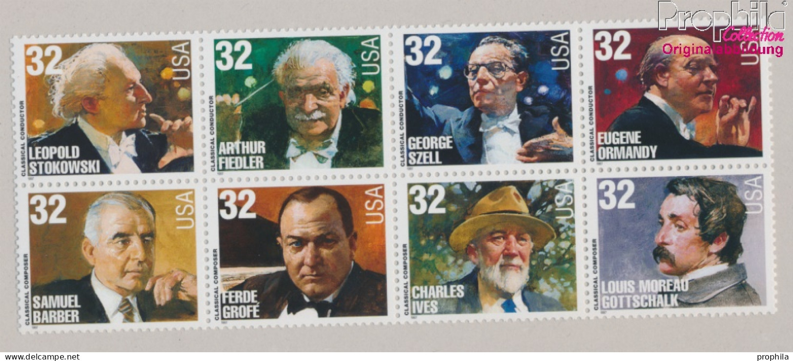 USA 2883-2890 Achterblock (kompl.Ausg.) Postfrisch 1997 Musikgeschichte - Komponisten (10368282 - Unused Stamps