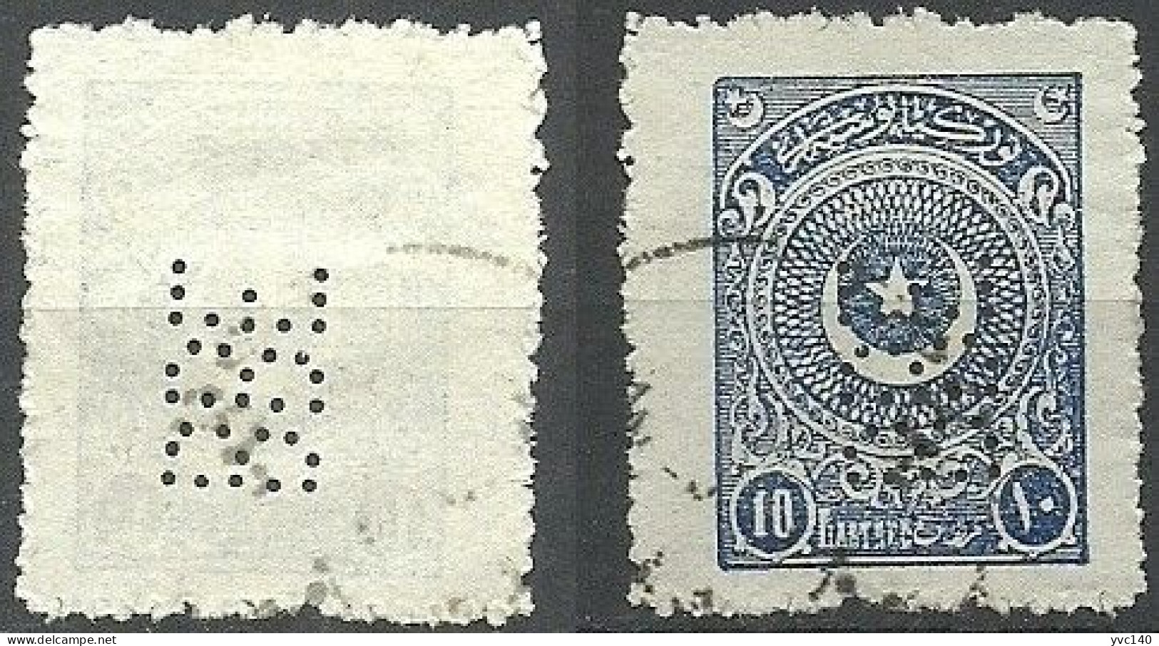 Turkey; 1924 3rd Star&Crescent Issue 10 K. "Perfin" - Gebraucht