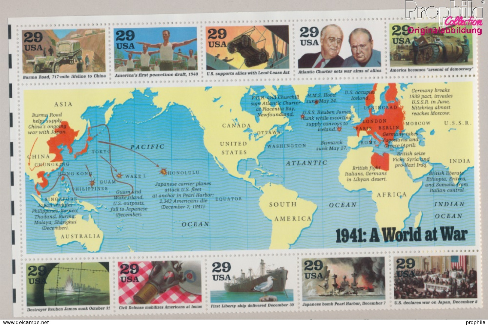 USA Block24 (kompl.Ausg.) Postfrisch 1991 Geschichte Des 2. Weltkrieg (10368274 - Unused Stamps