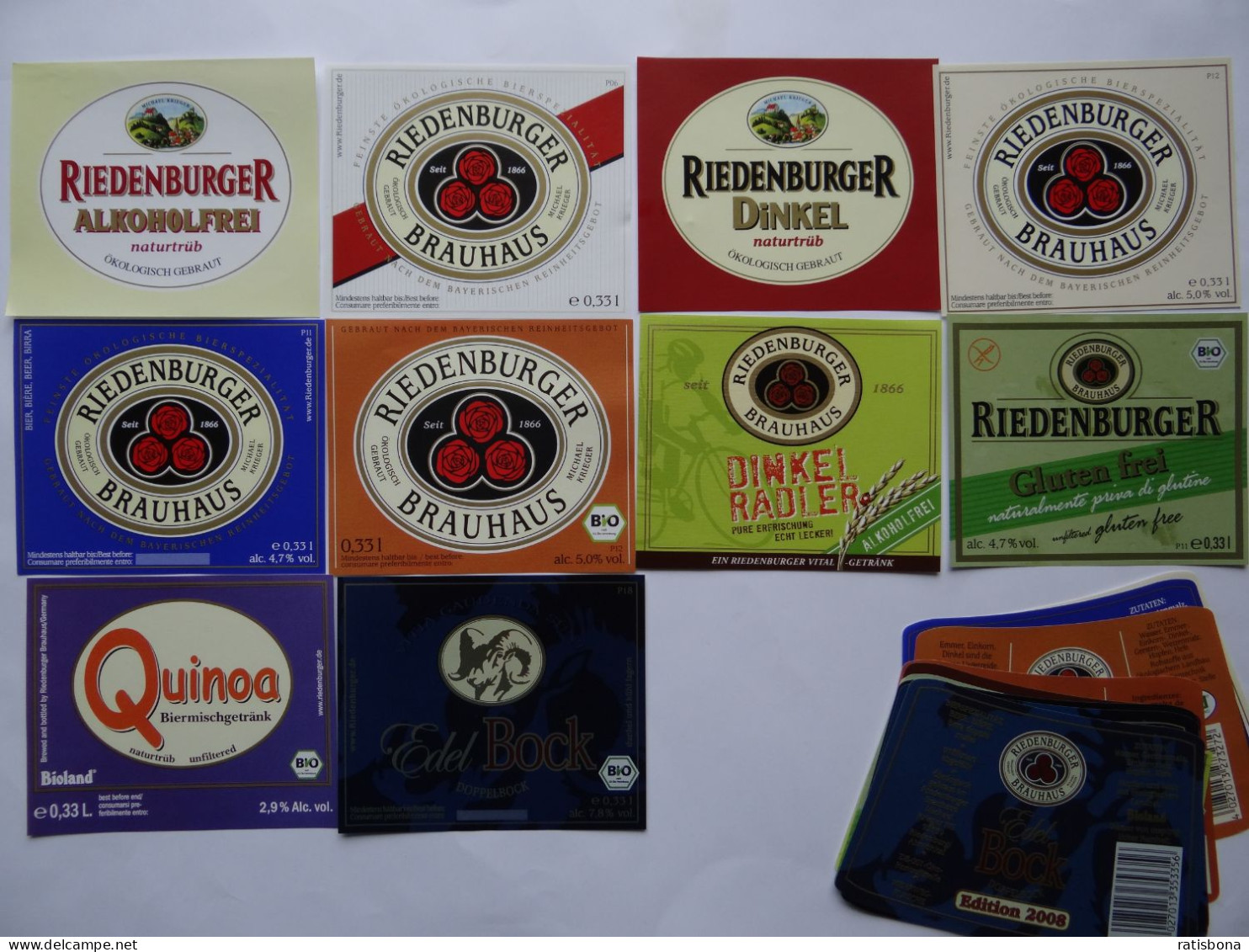 10 ältere Bier-Etiketten - Bio-Bier, Riedenburger Brauhaus, Bayern - Beer