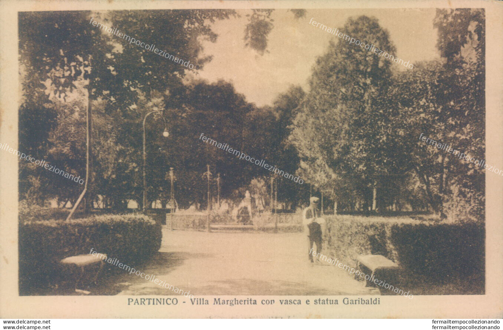 Ab211 Cartolina Partinico Villa Margherita Con Vasca E Statua Garibaldi Palermo - Palermo