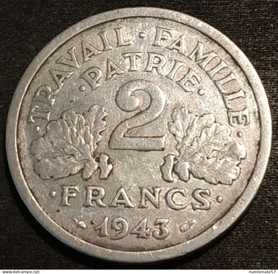 RARE - FRANCE - 2 FRANCS 1943 B - Francisque - Bazor - Gad 536 - KM 904.2 - 2 Francs