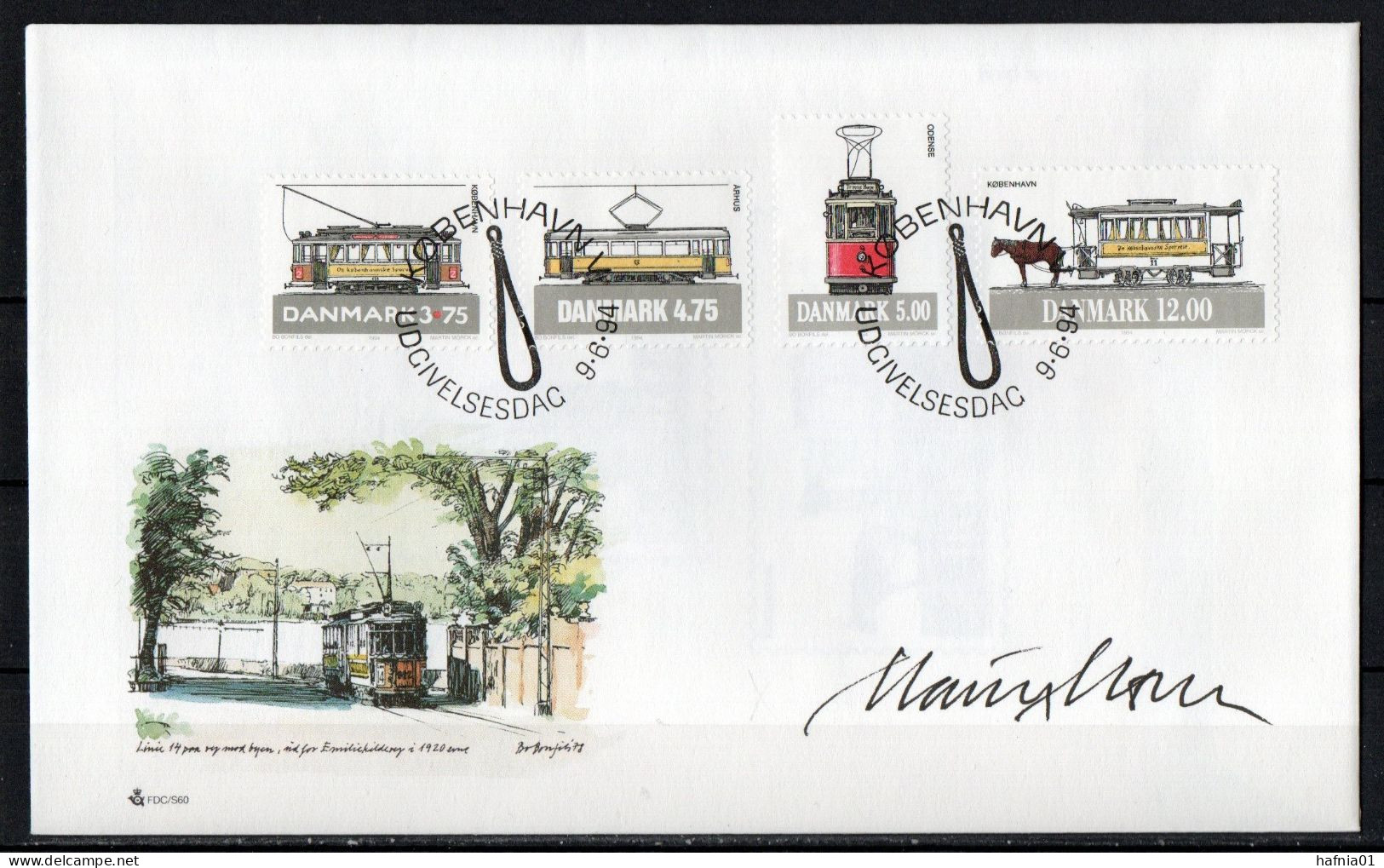 Martin Mörck. Denmark1994. Trams. Michel 1080 - 1083 FDC. Signed. - FDC