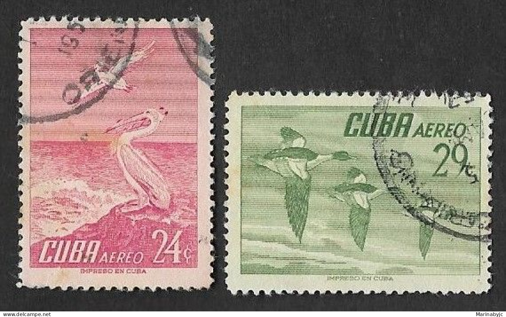 SE)1956 CUBA FAUNA, BIRDS, HAVANA PELICANS, 2 USED BELLS - Autres & Non Classés