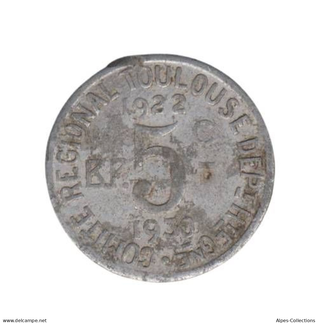 TOULOUSE - 02.04 - Monnaie De Nécessité - 5 Centimes 1922-1930 - Monétaires / De Nécessité